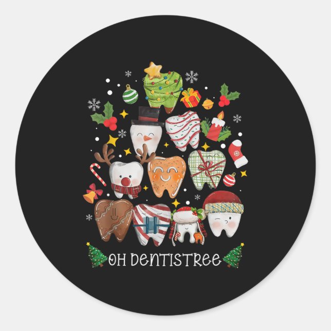 Oh Dentistree Merry Christmas Dental Funny Teeth T Classic Round Sticker (Front)