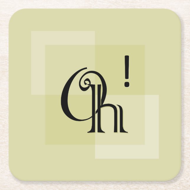 Oh! Elegant Minimalist Typography Yellow Green Art Square Paper Coaster (Front)