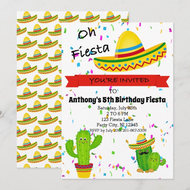 Oh Fiesta Kids Birthday Party Invitation (Front/Back)