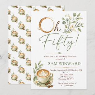 Oh Fifty Green Botanical Coffee Birthday Invitation