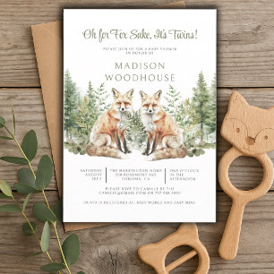 Oh For Fox Sake It's Twins Baby Shower Invitation