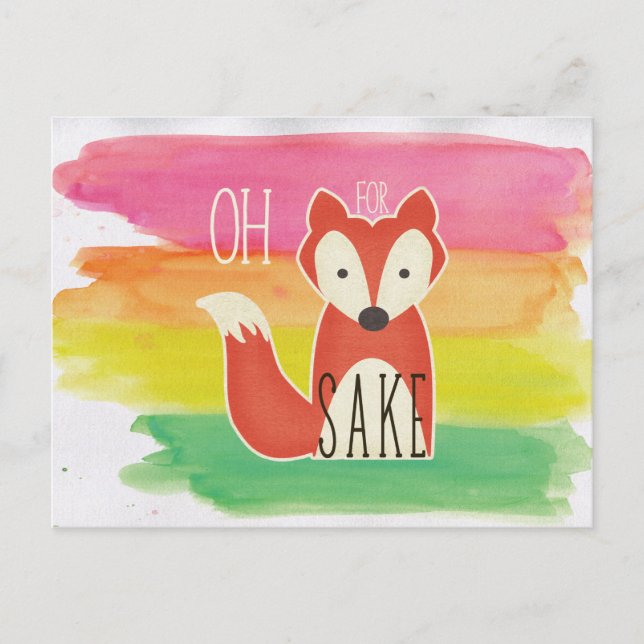 Oh For Fox Sake Watercolor Stripes Postcard (Front)