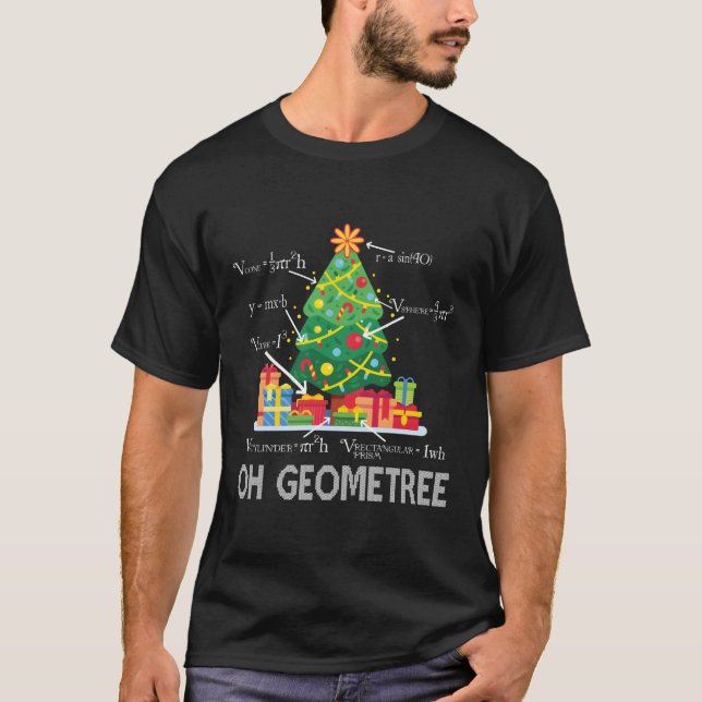Oh Geometree Geometry Funny Math Puns Christmas T-Shirt (Front)