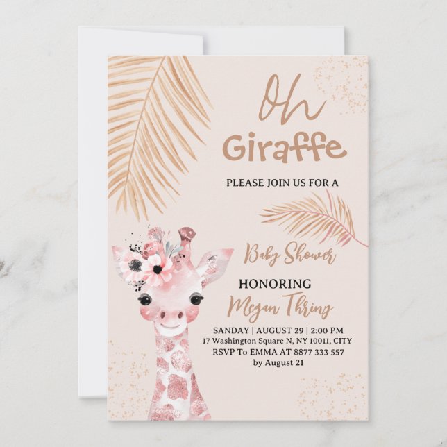 oh giraffe safari baby shower invitation (Front)