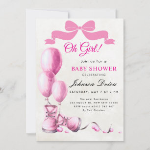 Oh Girl Baby Shower Invitation Pink Watercolor
