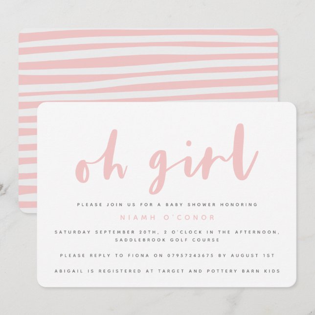 Oh girl, baby shower party invitation (Front/Back)