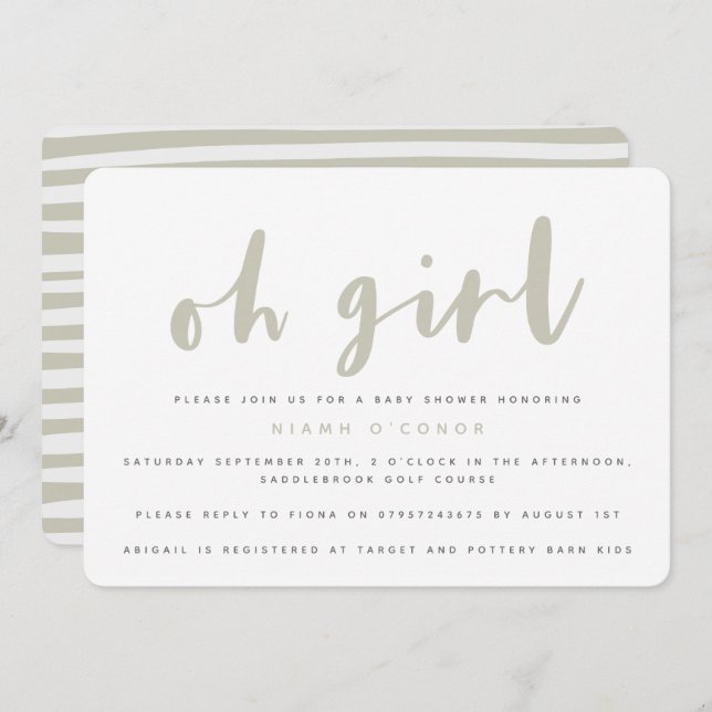 Oh girl, baby shower party invitation (sand) (Front/Back)