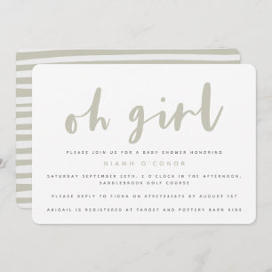 Oh girl, baby shower party invitation (sand)