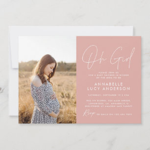 oh girl baby shower pink elegant  photo invitation