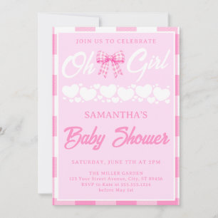 Oh Girl Baby Shower Pink Gingham Bow Invitation