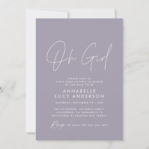 oh girl baby shower script baby purple elegant  invitation