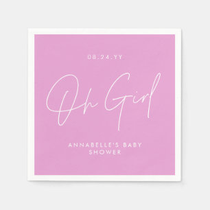 oh girl Baby shower script cerise pink elegant  Napkin
