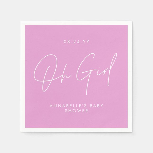 oh girl Baby shower script cerise pink elegant  Napkin (Front)
