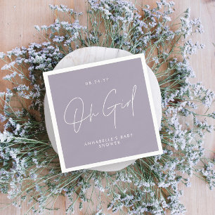 oh girl Baby shower script lilac purple elegant Napkin