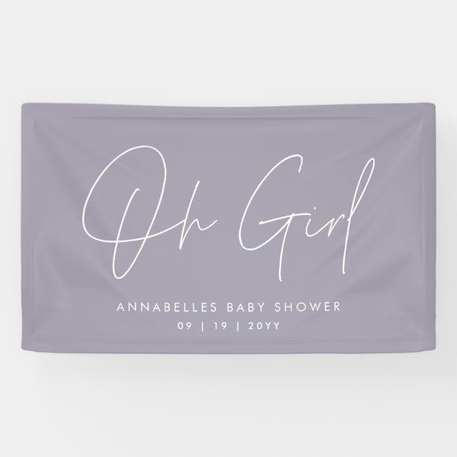 Oh Girl Baby shower script modern lilac elegant Banner (Horizontal)
