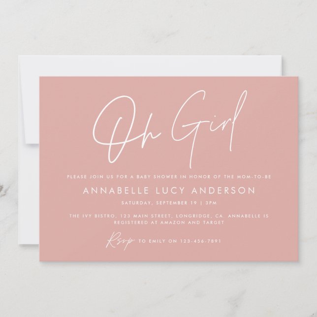 oh girl Baby shower script modern pink boho Invitation (Front)