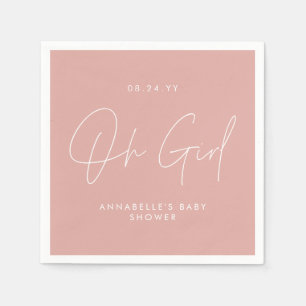 oh girl Baby shower script pink elegant  Napkin