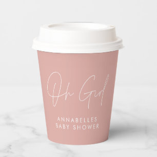 oh girl Baby shower script pink elegant Paper Cups