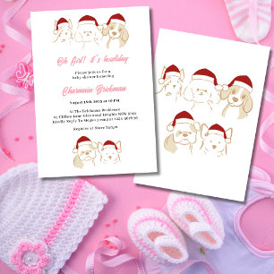 Oh Girl Cute Puppy Christmas Howliday Baby Shower Invitation