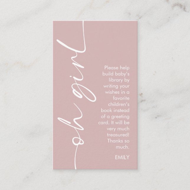 Oh Girl Dusty Rose Books for Baby Shower Enclosure Card (Front)