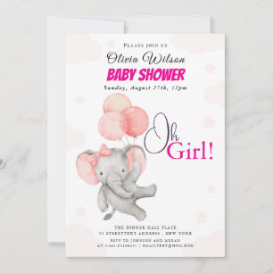 Oh Girl Elephant Baby Shower Invitation