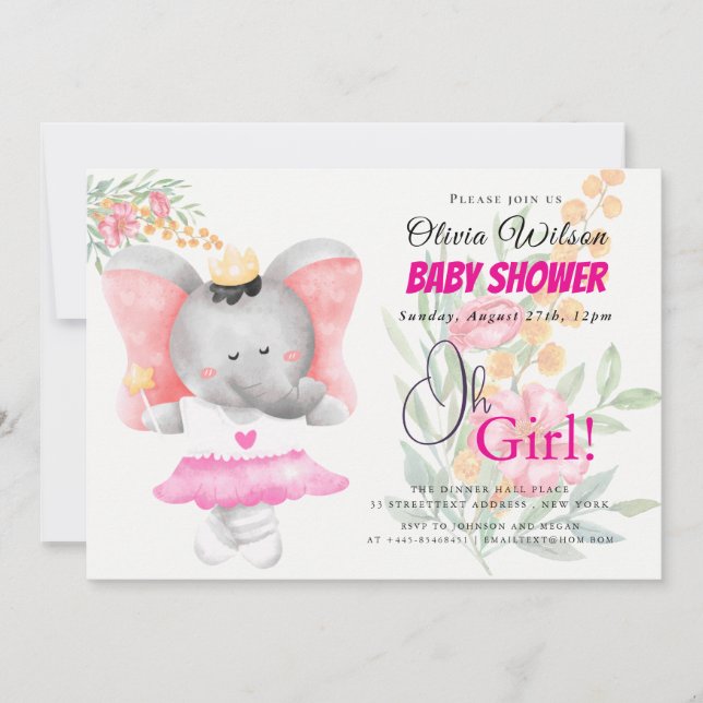 “Oh Girl!” Floral Pink Invitation (Front)