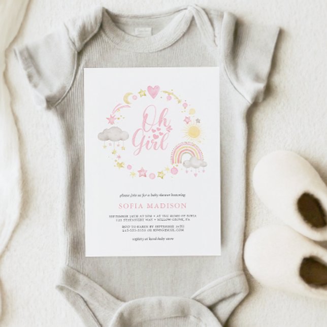 Oh Girl Frame Boho Rainbow Baby Shower Invitation (Creator Uploaded)