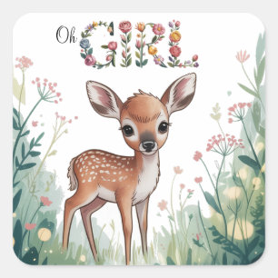 Oh Girl: Little Deer Fawn Girl Baby Shower Square Sticker