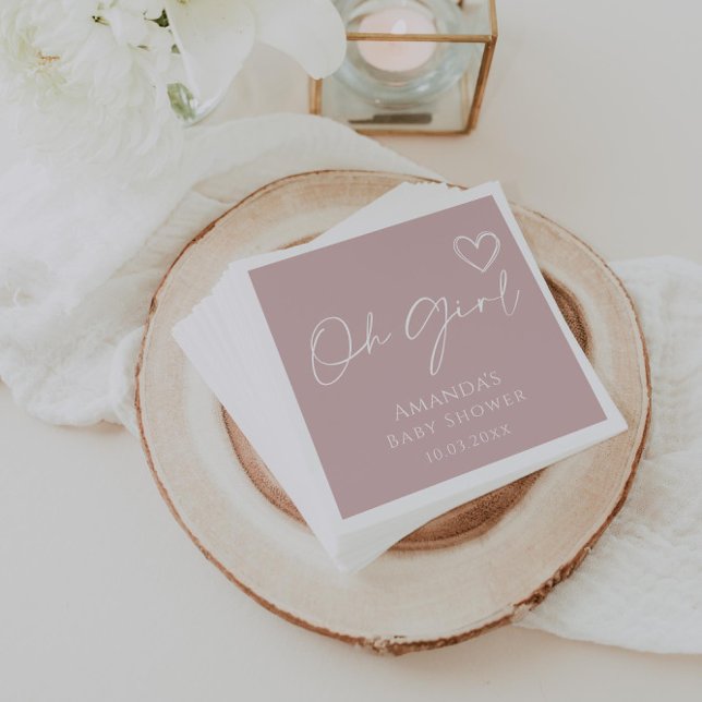 Oh Girl Minimalist Modern Baby Shower Napkin (Creator Uploaded)