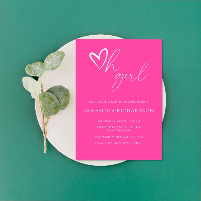 Oh girl! Minimalist Simple Pink Baby Shower Invitation (Creator Uploaded)