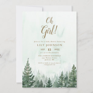 Oh Girl Pine Tree Forest Baby Shower Invitation