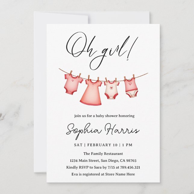 Oh girl pink Baby Shower Invitation (Front)