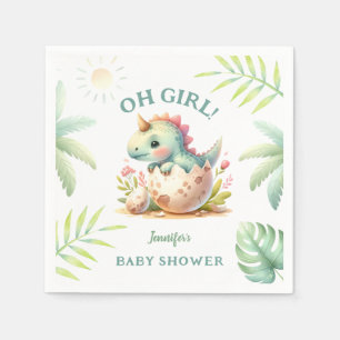 Oh Girl! Pink Dino Cute Dinosaur Baby Shower  Napkin