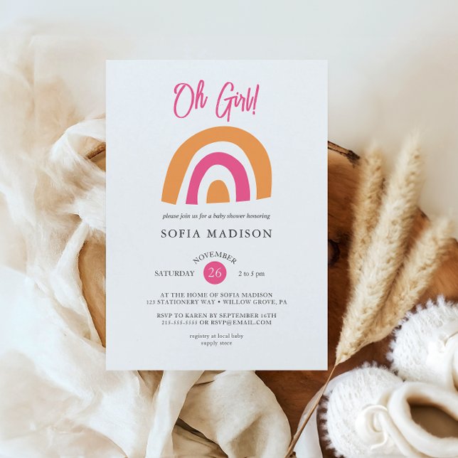Oh Girl Rainbow Pink Baby Sower Invitation (Creator Uploaded)