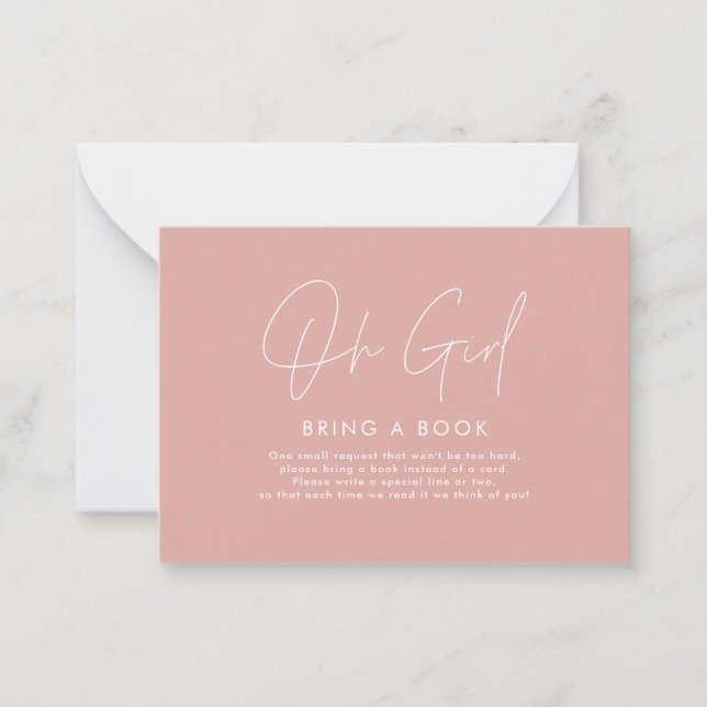 oh girl script pink baby shower bring a book  card (Front)