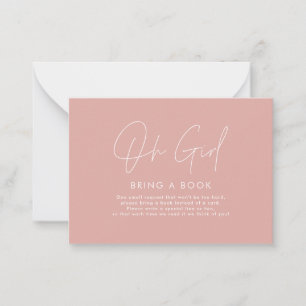 oh girl script pink baby shower bring a book card