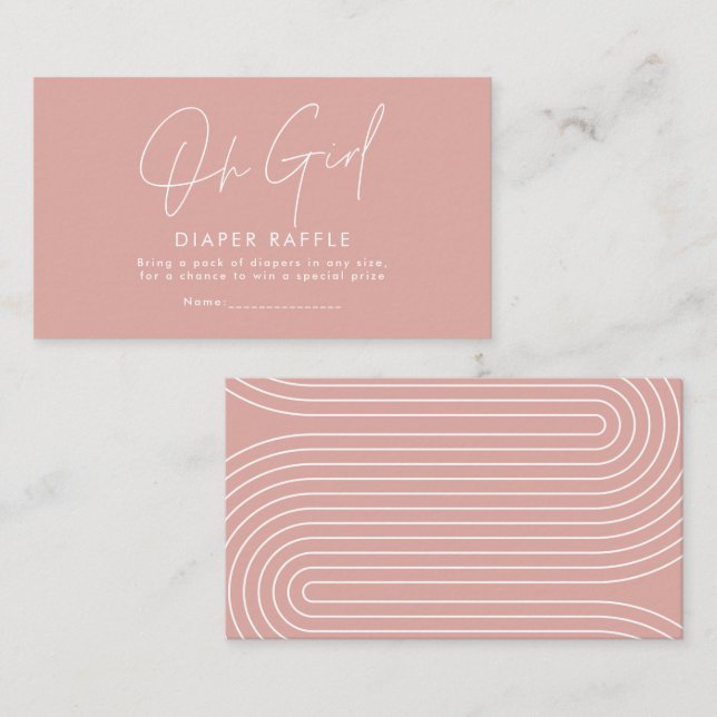 oh girl script pink baby shower diaper raffle card (Front/Back)