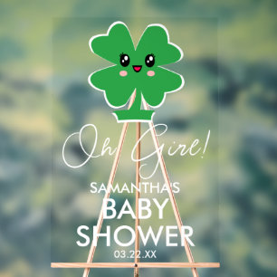 Oh Girl Shamrock Baby Shower Welcome Acrylic Sign