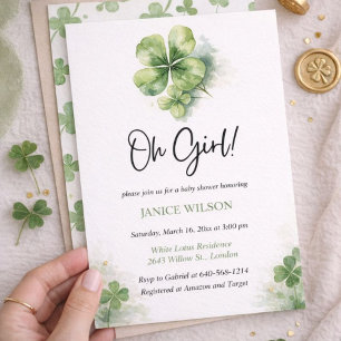 Oh Girl St. Patrick's Day Baby Shower Green  Invitation