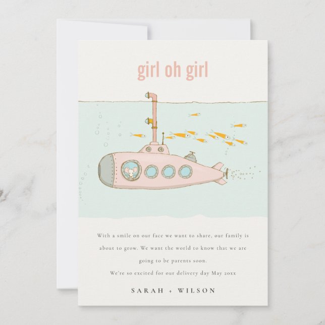 Oh Girl Underwater Submarine Baby Announcement (Front)