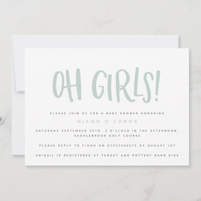 Oh girls twin baby shower invitation (Front)