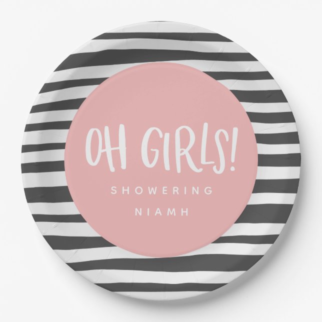 Oh girls, twin baby shower party napkins paper plate (Front)