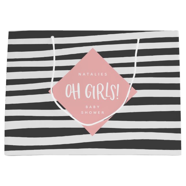 Oh Girls! Twin girls thank you gift party Large Gift Bag (Front)