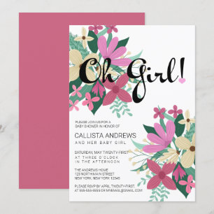 Oh Girly Pink Ivory Floral Bouquet Baby Shower Invitation