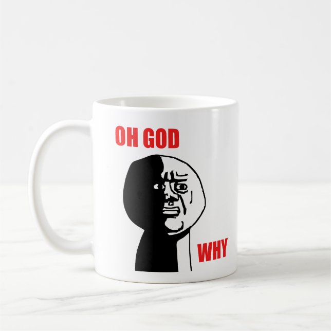 Oh God Why Guy Rage Face Meme Coffee Mug (Left)