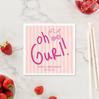 Oh Gurl Hand-drawn Stripes Baby Shower Napkin