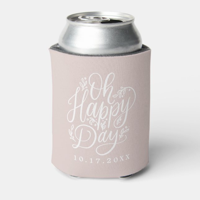 Oh Happy Day Floral Wedding Can Cooler (Can Back)