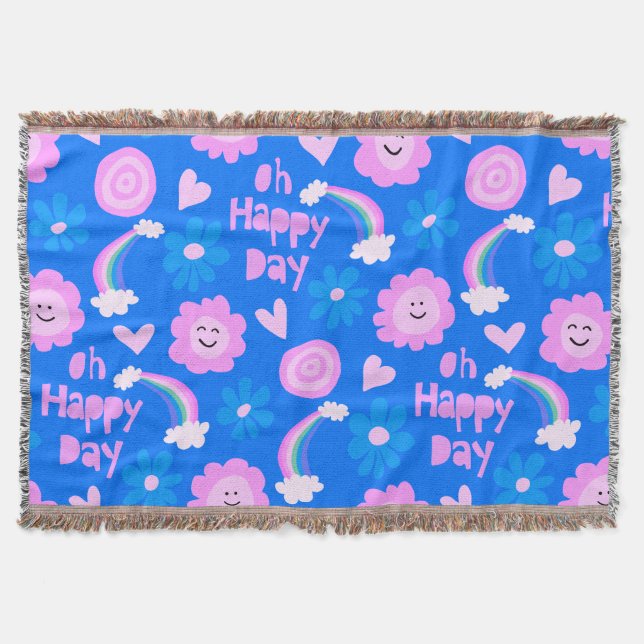  oh happy day | rainbows flowers pink blue throw blanket (Front)