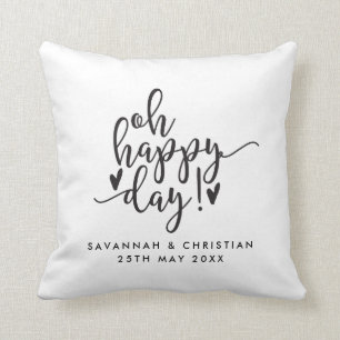 Oh Happy Day Script Personalised Wedding Pillow