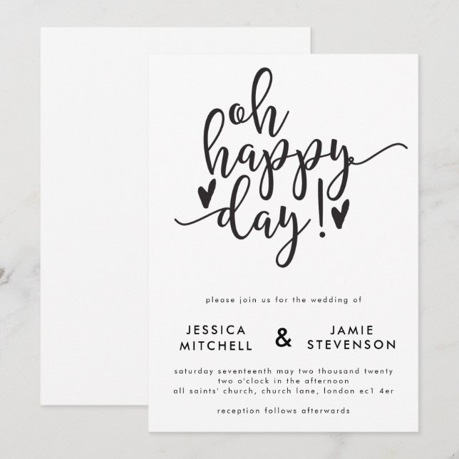 Oh Happy Day Typographic Wedding Invitation (Front/Back)